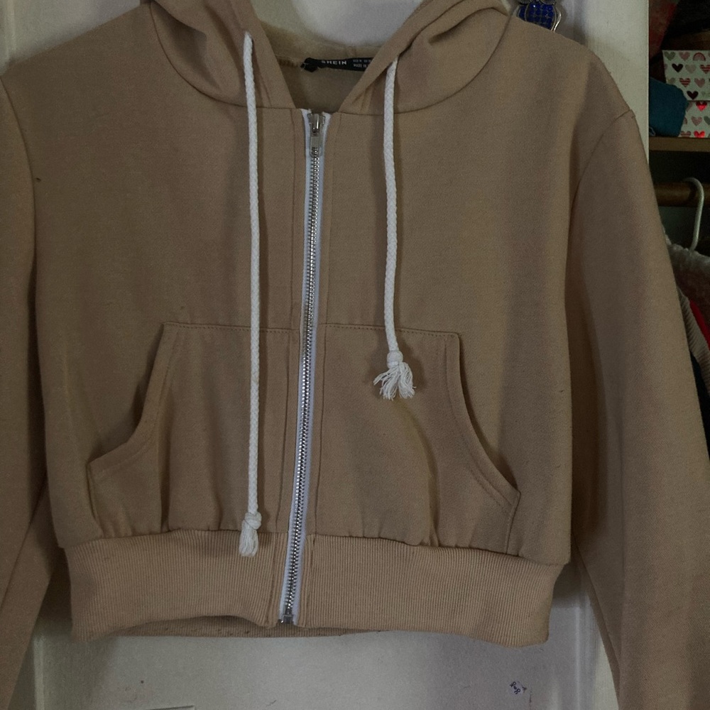 Tan cropped zip up